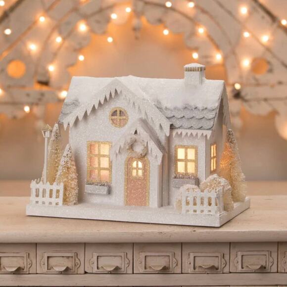 Bethany Lowe Metallic Cottage Christmas Village House White & Silver New